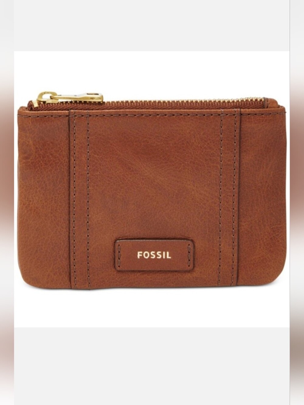 FOSSIL ellis coin Purse Brown Leather Credit Card Sleeve ID Wallet And Keychain